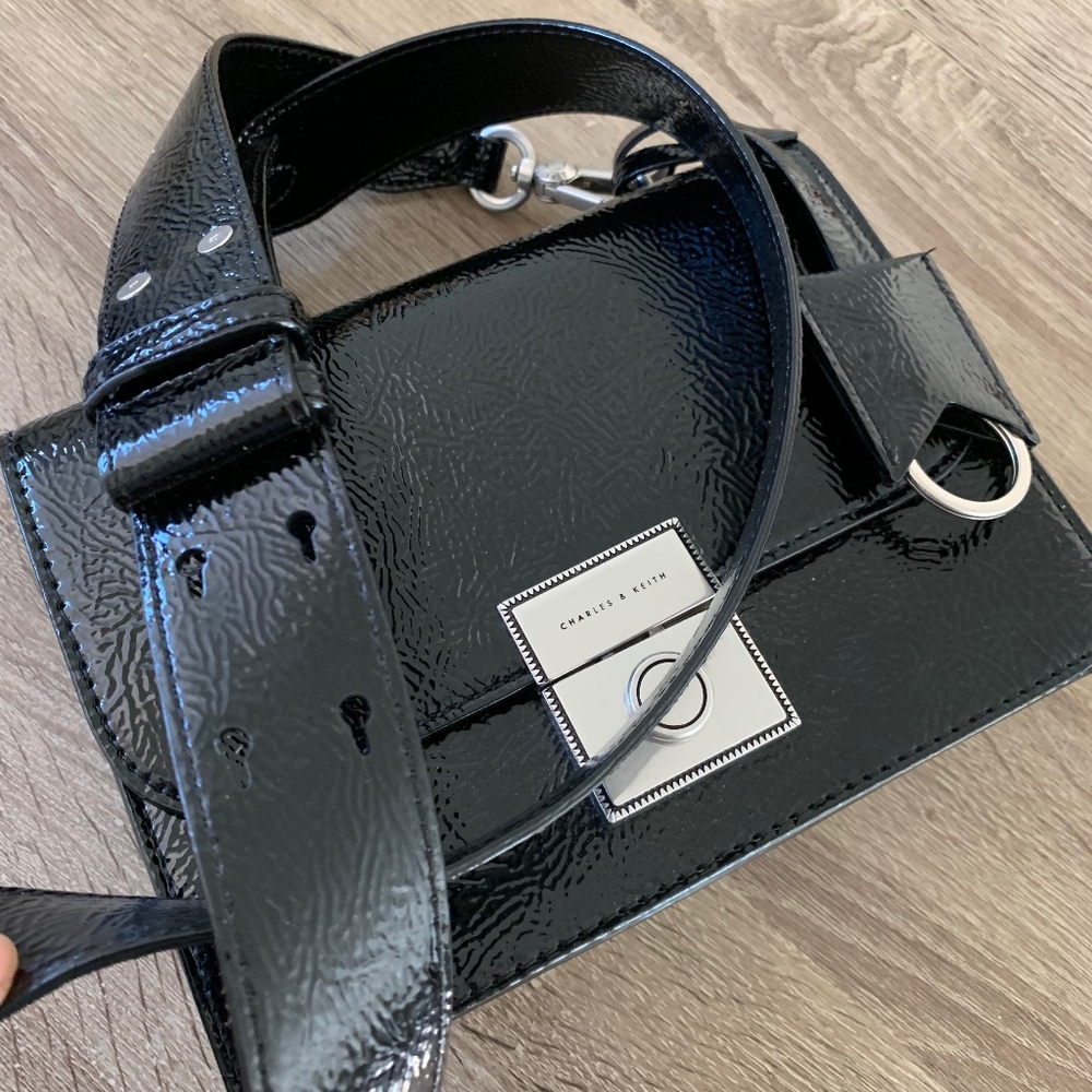 Charles & Keith PCU Push Lock Satchel (Black)